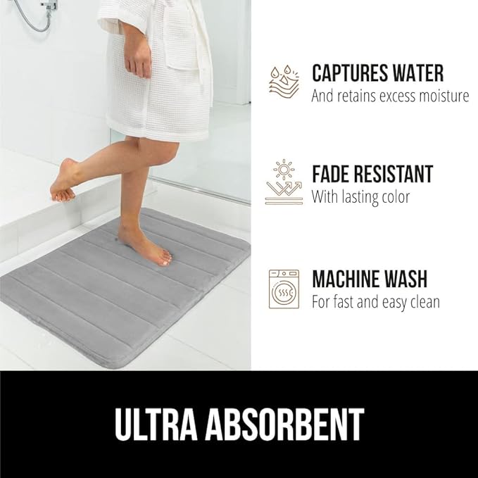 GORILLA GRIP Memory Foam Bath Mat, Soft Absorbent US Designed Bathroom Rug, Gripping Dots Machine Washable Bathmat, Cushioned Floor Mats, Shower Sink Rugs Room Décor Accessories, 30x20 Graphite Gray