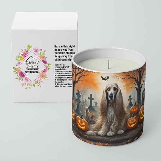 Caroline's Treasures DAC2003CDL Afghan Hound Spooky Halloween Decorative Soy Candle Nature Soy Wax Essential Oil Home Decor Ideal for Bedroom Kitchen Bath Office Gift, 10 oz
