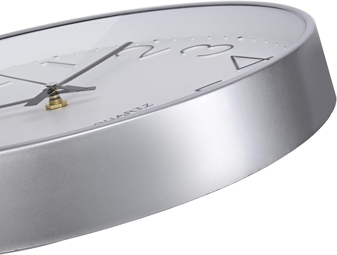 12 Inch Wall Clock Silent Non-Ticking Modern Clocks Battery Operated for Office, School (Silver)