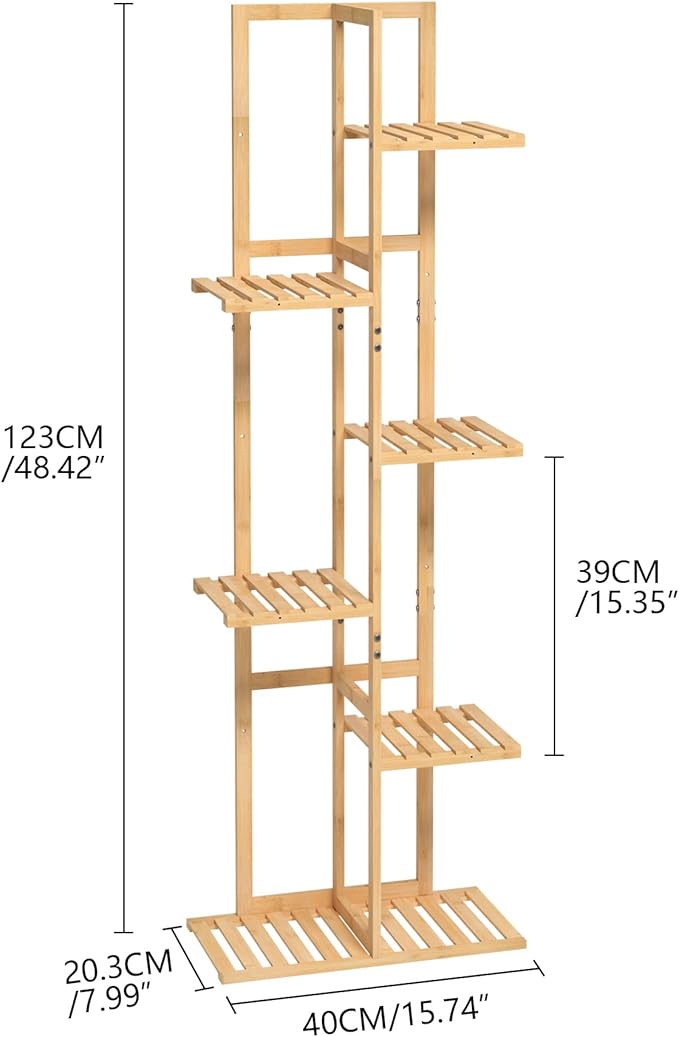 Laiensia Bamboo Plant Stand Rack 6 Tier,Multiple Stand Holder Shelf Rack, Indoor&Outdoor Planter Display Shelves for Patio Garden, Living Room, Corner Balcony and Bedroom,Wood Color