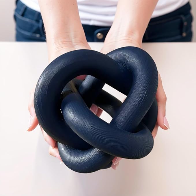 Wood Knot Decor - Coffee Table Chain Link Decor, Hand Carved Boho Rustic Modern Shabby Chic Style, Navy Blue