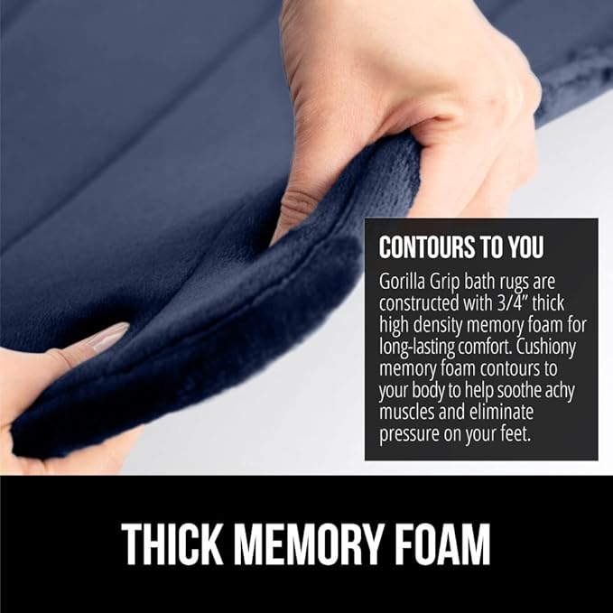 GORILLA GRIP Memory Foam Bath Mat, Soft Absorbent US Designed Bathroom Rug, Gripping Dots Machine Washable Bathmat, Cushioned Floor Mats, Shower Sink Rugs Room Décor Accessories, 42x24 Navy Blue