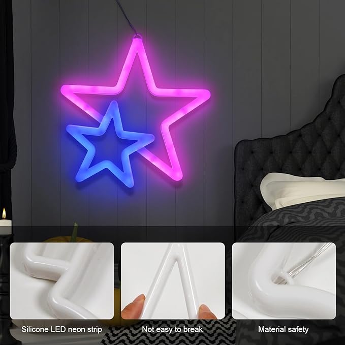 BRIGHTDECK Star Neon Signs, Pink Neon Lights for Wall Decor, Battery Operated or USB Powered Decorations Lights, LED Wall Décor for Birthday Gift, Wedding, Party, Home Decor