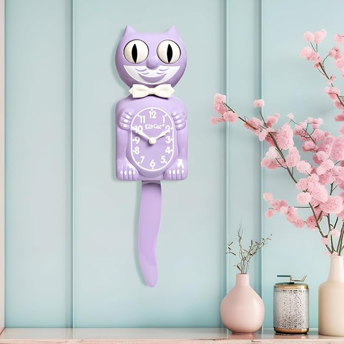 Kit-Cat Clock® Limited Edition Pastel Lilac - Retro Cat Wall Clock with Moving Eyes and Tail, Battery Operated, Made in USA