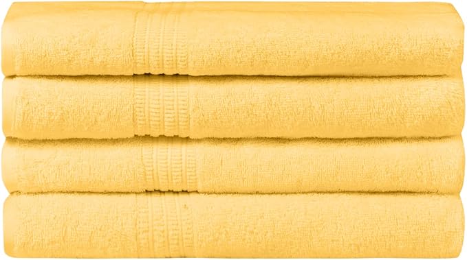 HOMELOVER 4 Piece Luxury Bath Towel Set - 100% Organic Cotton, 500 GSM, Hotel Quality, Highly Absorbent, Soft & Quick Drying Bathroom Towels for Showering, Washing & Guests (Lemon Yellow)