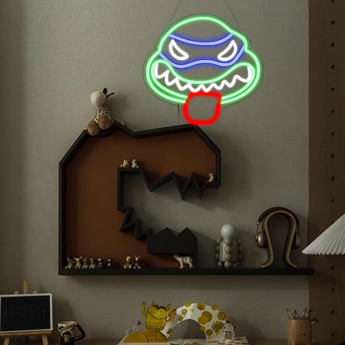 Anime Turtles Neon Wall Light -13.8 * 13in USB-Powered LED Decor for Bedroom, Gaming Room, or Hero-Themed Birthday Party