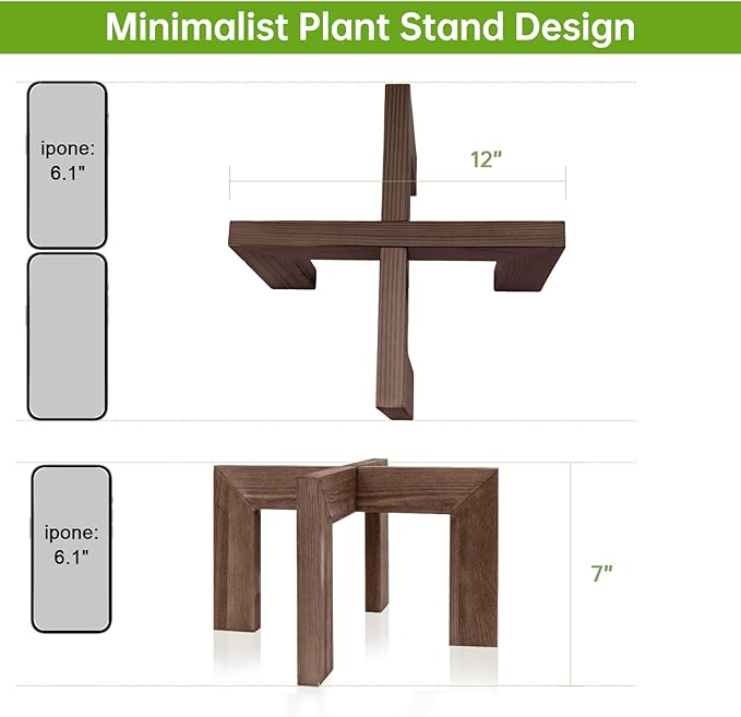 Modern Wood Plant Stand Indoor/Outdoor, Planter Stand Holder Rattan Flower Pot Stand (1 Pack- Wood Grain)