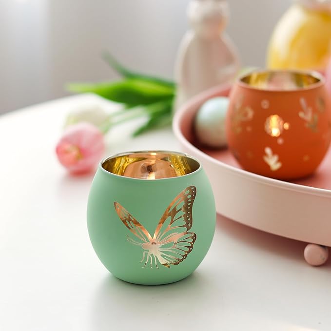 SHMILMH Easter Candle Holders 6PCS, Easter Table Decorations Glass Votive Tealight Candle Holders, Indoor Easter Centerpiece Decorations, Women Adult Easter Gifts