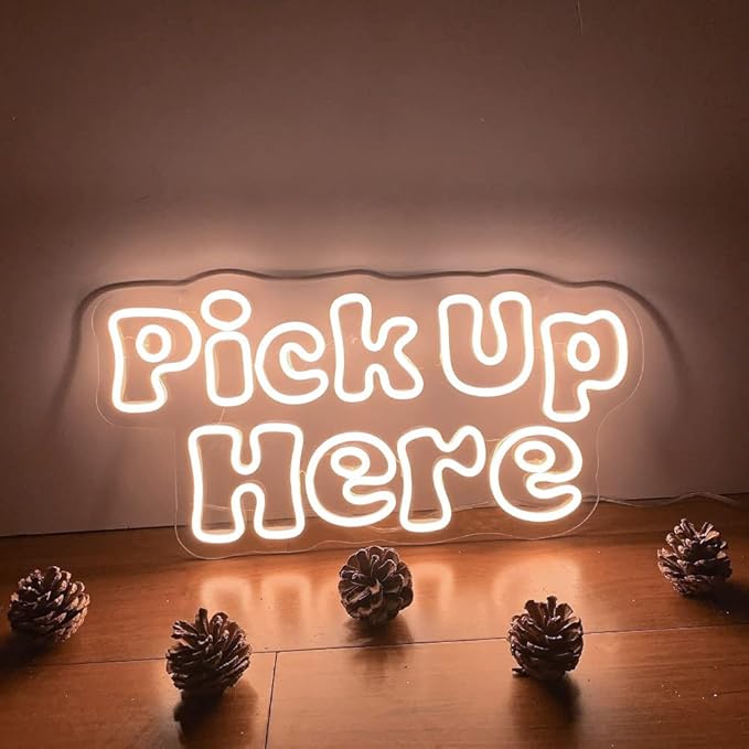 Large Pick Up Here Neon Sign for Business-Adjustable Brightness Neon Lights Sign for Party Bar Salon Stores Shop Hotel Wall Decor With Hanging Chain for Store Windows-Warm White,20 IN