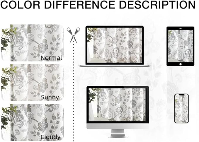 Kayne Studio Linen Grey Curtain Panels Linen Textured Botanical Leaf Print Floral Farmhouse Linen Curtain Drapes Light Filtering Window Treatments Living Room Bedroom Rod Pocket Back Tab,52"x102"x2
