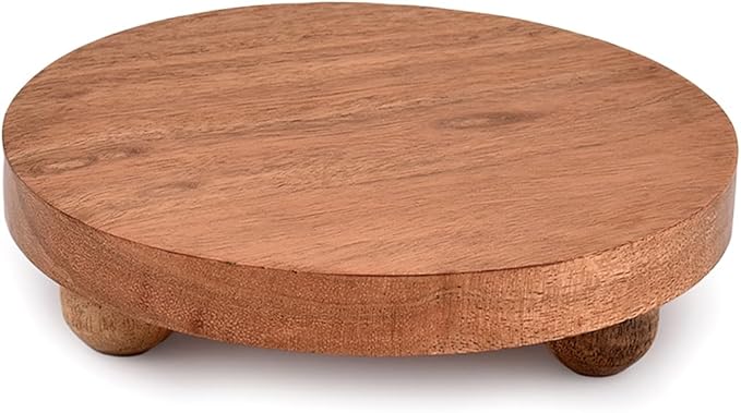 NIRMAN Display Stand Round Acacia Wood Stand for Display Wooden Stand for Kitchen/Bathroom Counter/Plant Stand (5.5" x 5.5" x 1.5"), (Set of 2)