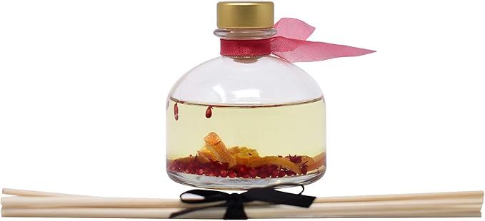 LOVSPA Uplift Pomegranate & Citrus Essential Oil Aromatherapy Reed Diffuser Set - Scented Reed Sticks - Juicy Orange, Bergamot, Black Currant & Sandalwood w/Real Orange Slices
