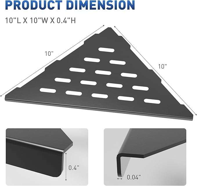 10" Shower Corner Shelf 2-Pack, 304 Stainless Steel Corner Shower Shelves for Bathroom, Recessed Bathroom Shelves for Tiled Wall Decor, Matte Black