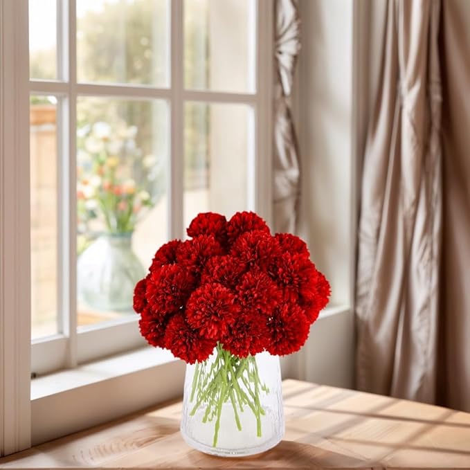 Kimura's Cabin Fake Flower Artificial Flowers 20pcs Silk Chrysanthemum Ball Hydrangea Arrangements Wedding Bouquets Decor Home Kitchen Garden Party Table Floral centerpieces DIY(Red)