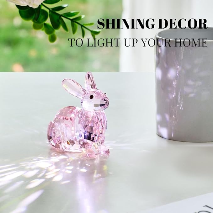 Crystal Rabbit Figurine Faceted Glass Bunny Statue Pink Ornament Animal Collectible Sculpture Handscraft Paperweight Home Decor