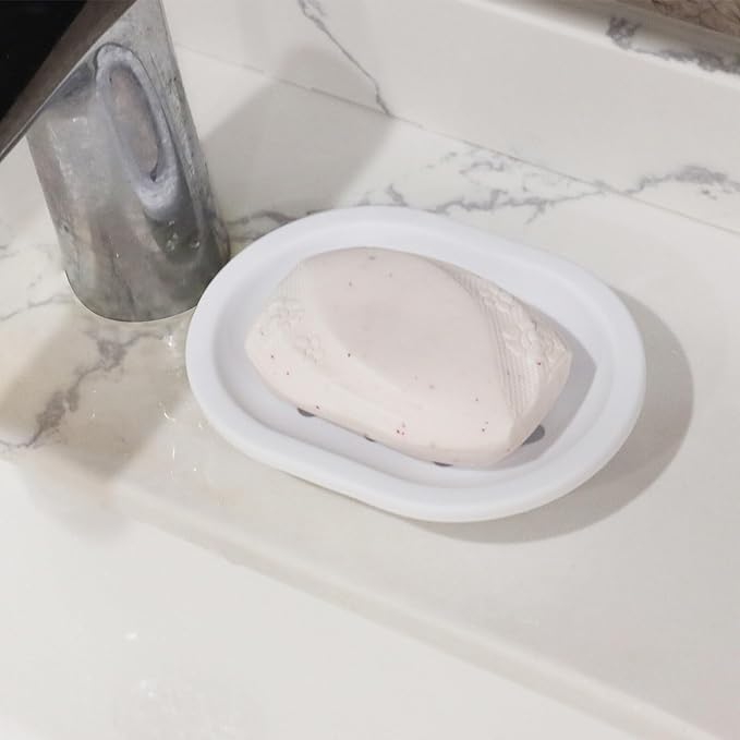 Topsky Soap Dish for Shower, 2pcs Soap Dishes Soap Savers for Bar Soap, Soap Bar Holder Shower with Drip Tray, Plastic Soap Holders with Drain for Kitchen Sink, Easy to Clean, Dry,White