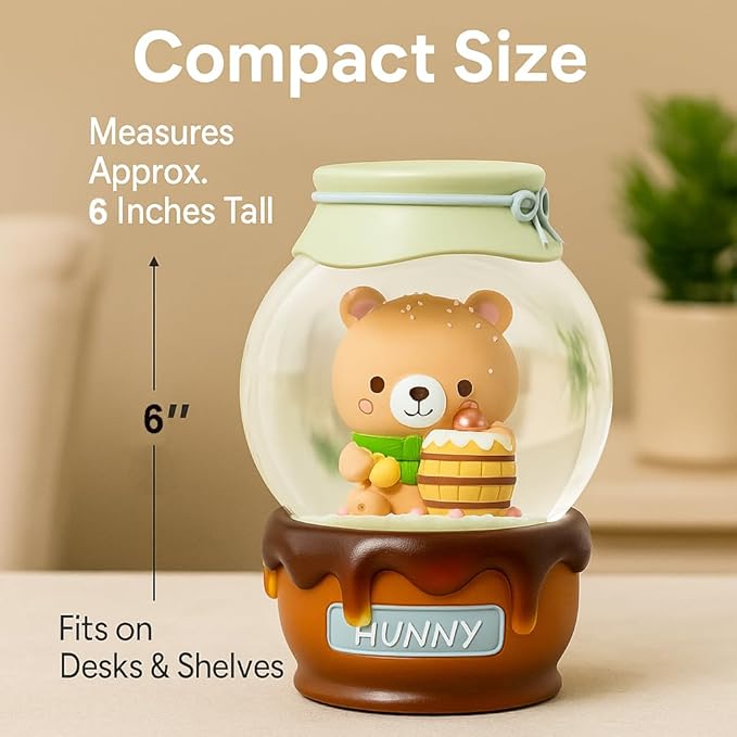 Cute Bear Snow Globe for Kids, 100MM Glass Resin Snowglobes with Honey Jar Base, Eye-Catching Collectible Gift for Girls Women, Bedroom Decor or Birthday