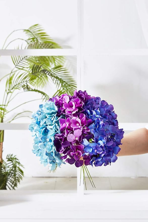 Artificial Hydrangea Flower 10 Heads Lavender Hydrangea Silk Flowers Head for Wedding Centerpieces Bouquets DIY Floral Decor Home Decoration with Long Stems