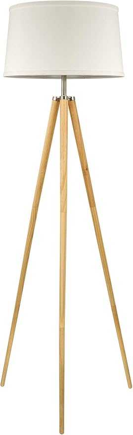 Kira Home Grace 60.5" Mid Century Modern Tripod LED Floor Lamp + Energy Efficient 9W Bulb, Wooden Tripod Legs + White Shade