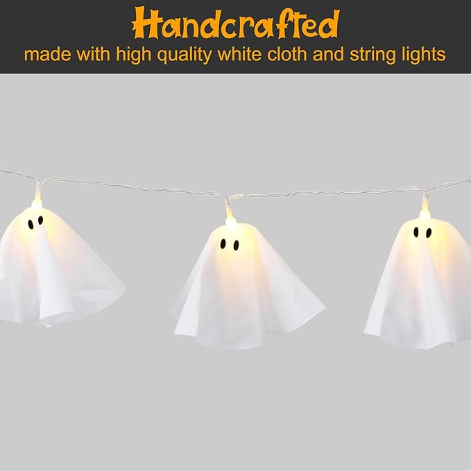 Halloween Decoration-Light Up Ghost Garland-Handmade LED Ghost String Lights Banner for Home Party Fireplace Mantle Windows Decor