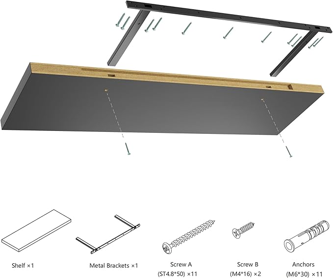 Wall Shelf Set of 1, Black Floating Shelves 30 in W x 10 in D x 1 in H, Wooden Floating Wall Shelf with Invisible Brackets for Living Room/Bedroom/Bathroom/Kitchen Storage and Decor