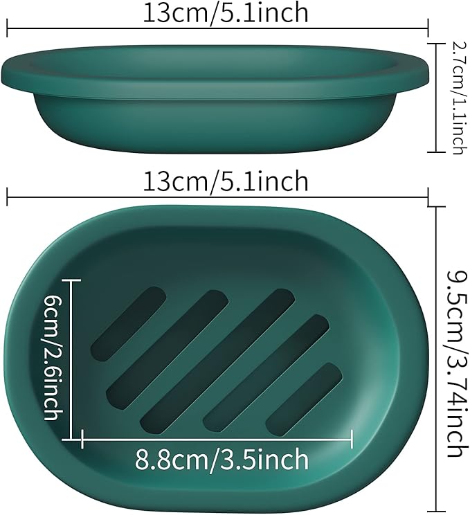 Topsky 2 Pcs Soap Dish for Shower, Double Layer Draining Soap Savers with Drip Tray - Dark Green