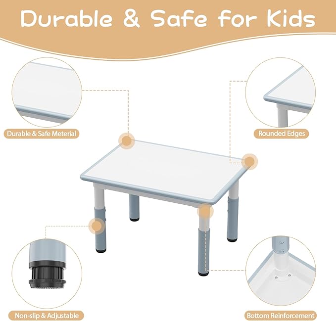 Kids Table and Chair Set, Height Adjustable Toddler Table and 4 Chairs Set for Ages 2-10, Graffiti Desktop, Non-Slip Legs, Arts & Crafts Table, Children Activity Table for Daycare Classroom Home