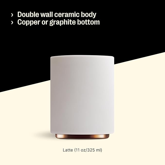 Fellow Monty Milk Art Cups - Double Wall Ceramic Latte Mug, Matte White with Copper Base, 11 oz Cup, 1 Count (Pack of 1)