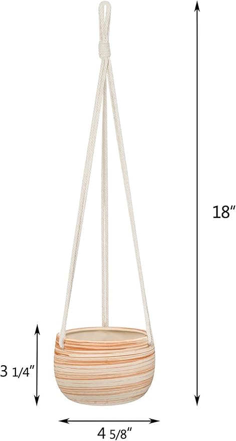Mkono Ceramic Hanging Planter Macrame Plant Holder 5 Inch Cute Succulent Cactus Pot with Cotton Rope Hanger for Indoor Outdoor Decor, 1 Pack