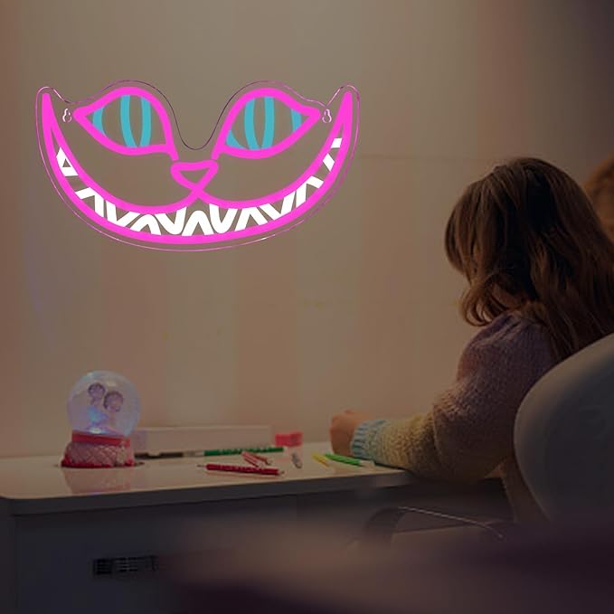 Cheshire Cat Neon Signs Alice in Wonderland Neon Light for Wall Art Decor, Smile Cat LED Lights for Dimmable LED Lights for Bedroom Man Cave Party Bar Background Decoration Birthday Gifts