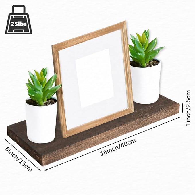 Floating Shelves for Wall, 16*6*1inch Wood Wall Mounted Shelves for Room Decor, Repisas Flotantes for Book Bathroom Bedroom Storage, Renter Friendly Shelves with Invisible Brackets (Brown)