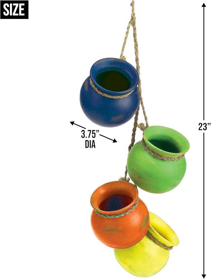 Zingz & Thingz Color Terracotta Planter Collection 4-Piece Dangling Hanging Mini Pots, 3.75x3.75x23, Fiesta Bright Colors
