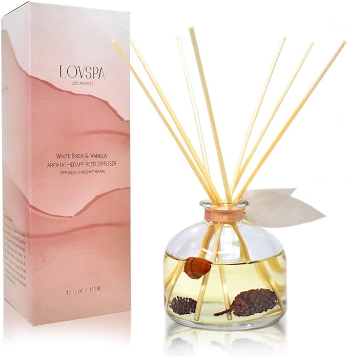 LOVSPA White Birch & Vanilla Reed Diffuser Set - Birch Bark & Smoked Vanilla Scent Diffuser for Home - Made in The USA