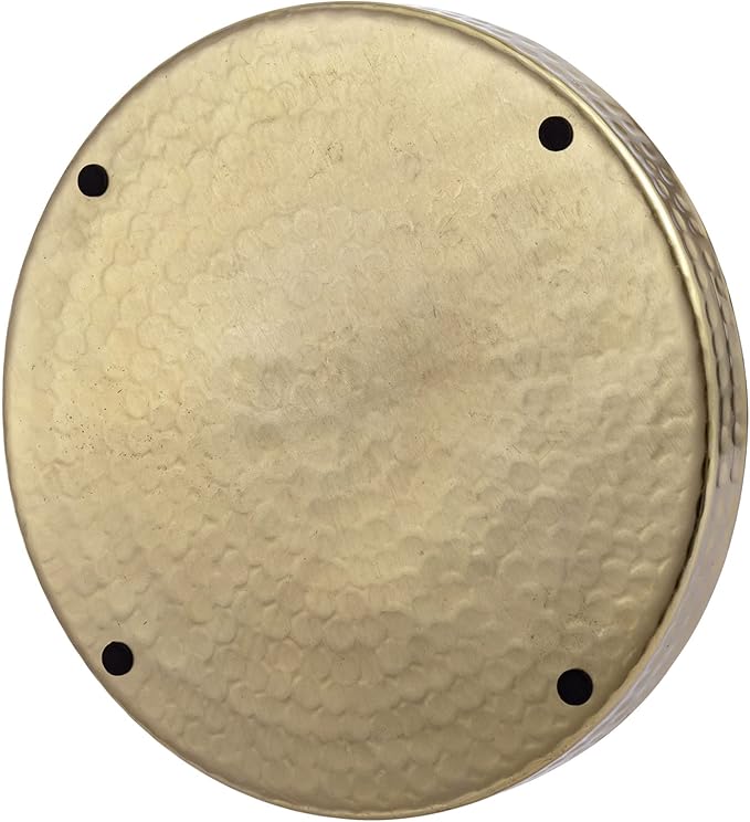 MyGift 11 Inch Deluxe Hammered Brass Round Decorative Tray - Aluminum Plated Serving Display Platter, Centerpieces and Vanity Tray - Handcrafted in India
