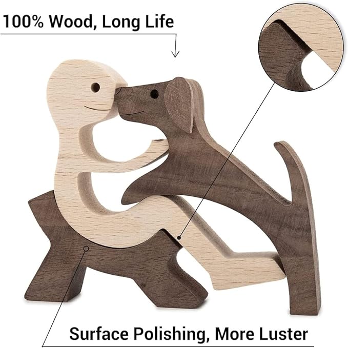 Unique Gift Hand Carved Wooden Man and Dog Statue, Wood Human Dog Figurine Sculpture Home Office Décor, Remember Friendship Between Dog and People (Relaxing Man and Dog)