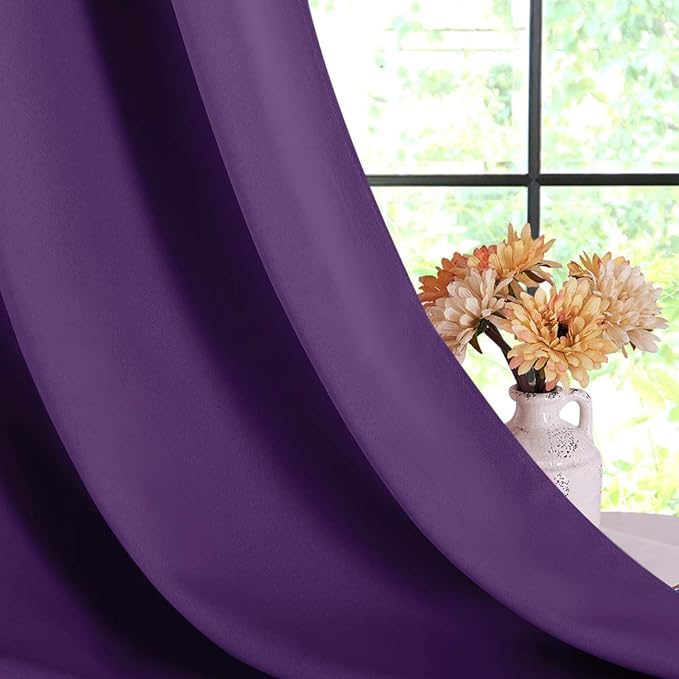 NICETOWN Blackout Window Curtains 80 inch Long, 2 Panels, 34 inch, Royal Purple, Grommet Top Room Darkening Thermal Insulated Solid Vertical Drapes for Bedroom/Kid Room