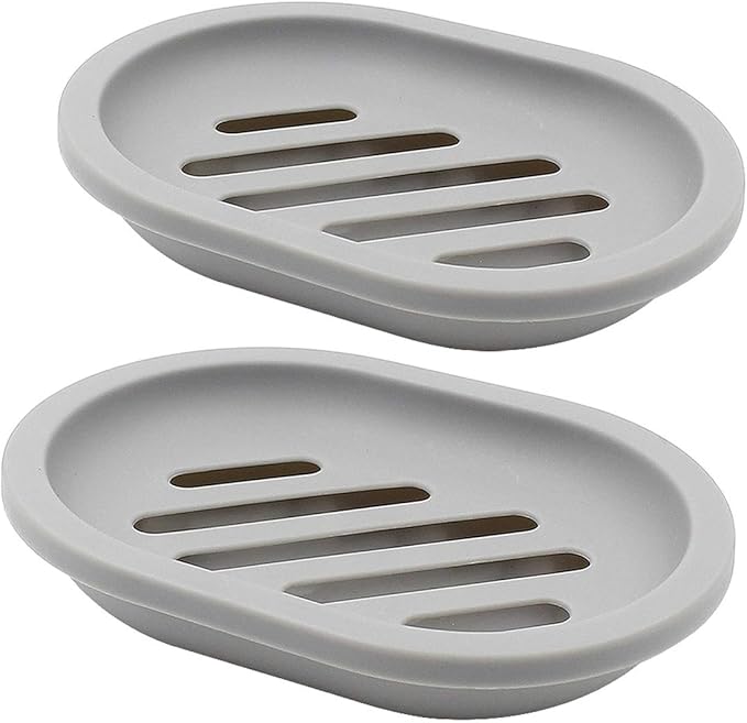 Topsky 2-Pack Soap Dish with Drain, Soap Holder & Saver, Easy Cleaning, Dry, Stop Mushy Soap (Gray)