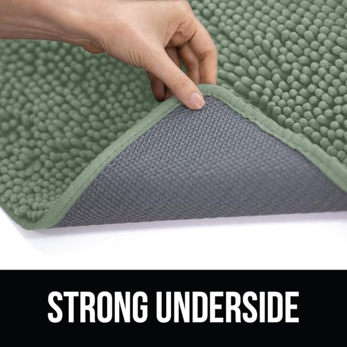 KANGAROO Bathroom Rugs, Chenille Soft Absorbent Bath Rug, Shaggy Shower Mat, Quick Dry Machine Wash Bathmat, Plush Carpet Mats for Tub, Bathtub and Room Home Decor Accessories, 24x17, Sage