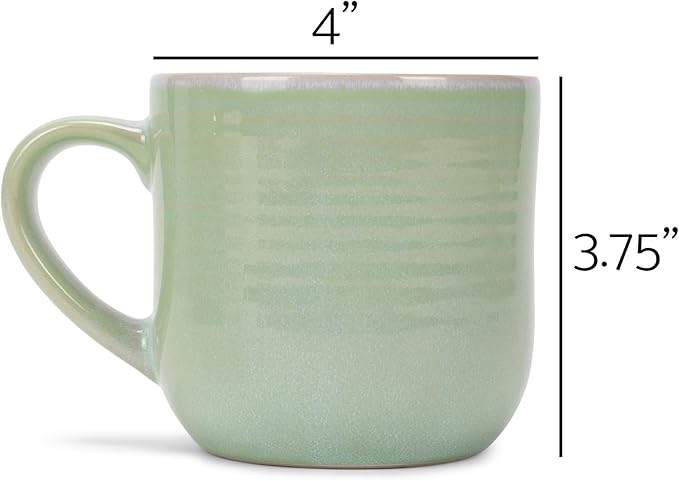 Elanze Designs Glossy Reactive Glaze Large 17 Fluid Ounce Everyday Kitchen Food Grade Ceramic Stoneware Coffee Mug Cup with Comfort Curved Handles, Set of 4, Seafoam Mint Green