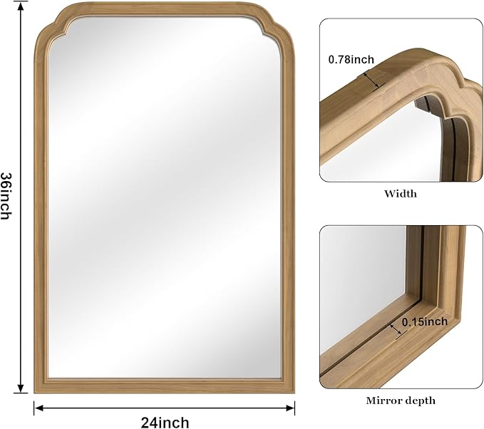 WallBeyond Wood Bathroom Mirrors for Wall Mounted, 24" x 36" Rustic Wood Frame Wall Mirrors Decorative for Living Room or Bedroom Vanity Mirror (Natural Color)