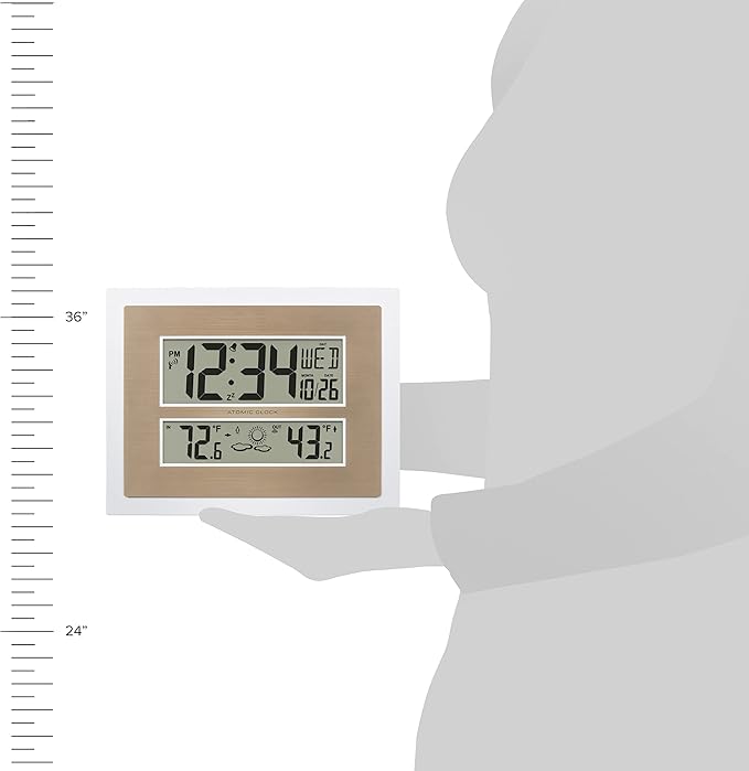 La Crosse Technology 512-14937-INT Atomic Digital Wall Clock with Temperature & Forecast in White/Champagne