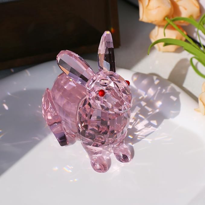 Crystal Rabbit Figurine Faceted Glass Bunny Statue Pink Ornament Animal Collectible Sculpture Handscraft Paperweight Home Decor