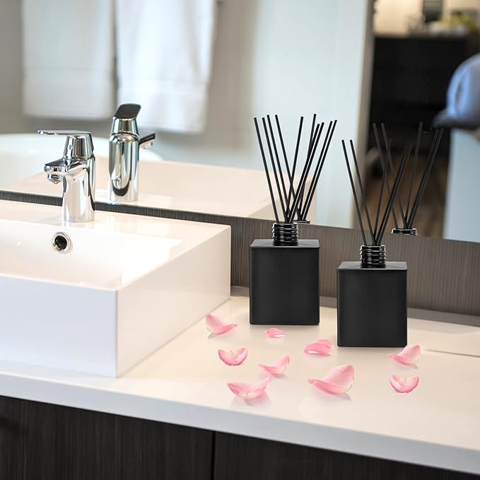 Yesland 6 Pack Perfume Reed Diffuser Bottle, 200ml/6.7oz Empty Refillable Essential Oil Bottles Glass with 60 Sticks, DIY Fragrance Diffuser Sets for Home Bathroom Office Decoration Gift, Black