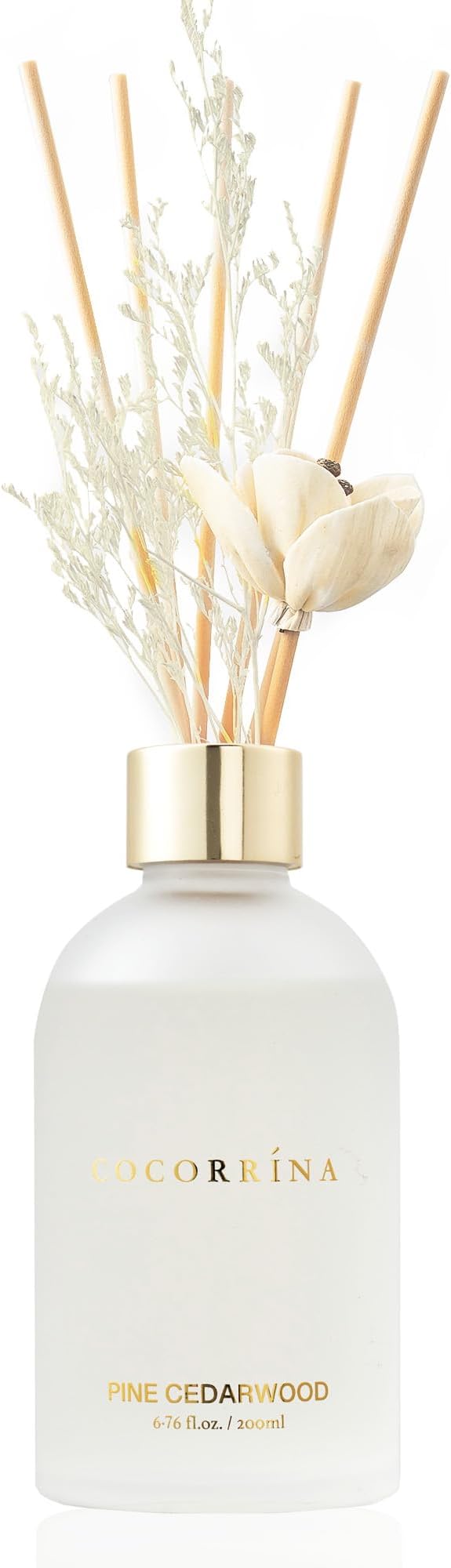 COCORRÍNA Reed Diffuser - Pine Cedarwood 6.76 oz Flower Reed Diffuser Set with 8 Sticks - Home Fragrance Bedroom Bathroom Shelf Decor