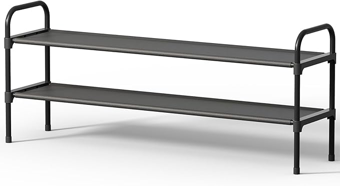 Kitsure Extra-Long Shoe Rack for Closet, Shoe Organizer for Front Door Entrance, Stackable Shoe Shelf, Detachable Closet Organizers and Storage, Black, 39.0" x 11.8" x 16.3"