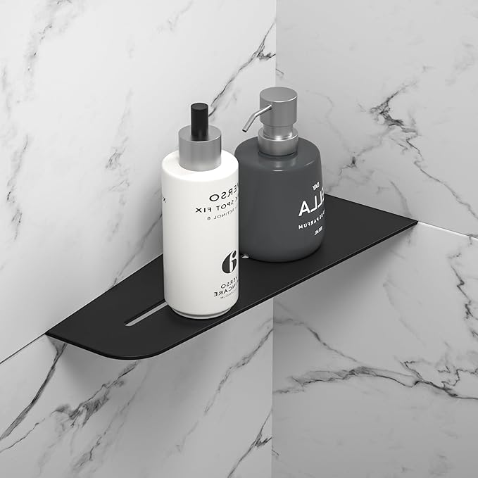 Corner Shower Shelf 12" Matte Black 304 Stainless Steel Quadrilateral Corner Shelf Recessed Bathroom Shower Shelf, No Drilling