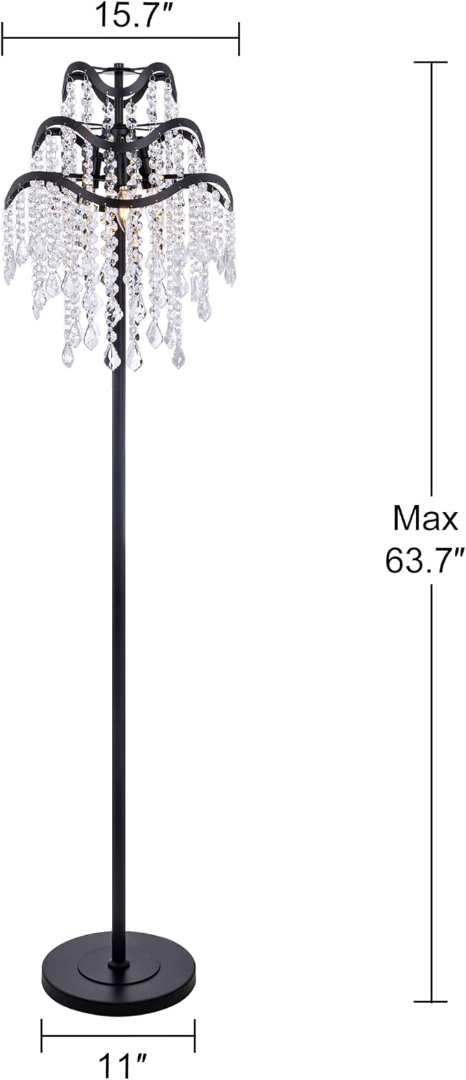 Wellmet Boho Crystal Floor Lamp, Farmhouse Black Crystal Floor Lamp, Crystal Chandelier Floor Lamp for Living Room, Dining Room, Hallway, Bedroom, Reading Room, Office