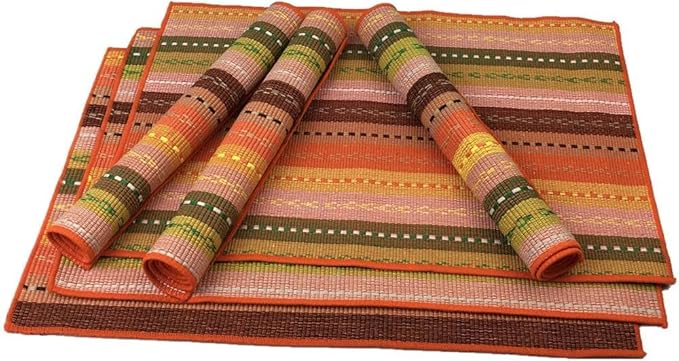 WAZAIGUR Hand Woven with 100% Cotton Placemats Colorful Placemats Braided Ribbed Durable Heat-Insulation Table Mats Set of 6,Orange