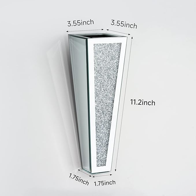 Crystal Wall Vase Hanging Flower-vase - Silver Crushed Diamond Mirrored Container Flower Vase Home Decor for Living Room, Dining Room, Bedroom, Set of 2 (11.2 Inch High) Wittolins
