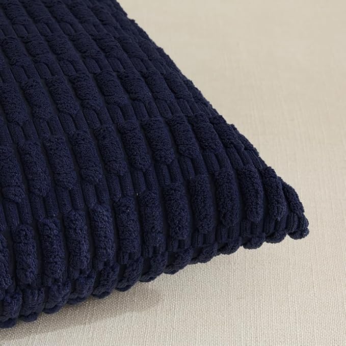 Fancy Homi 4 Packs Navy Blue Decorative Throw Pillow Covers 18x18 Inch for Living Room Couch Bed Sofa, Rustic Modern Farmhouse Boho Home Decor, Soft Plush Corduroy Square Cute Cushion Case 45x45 cm